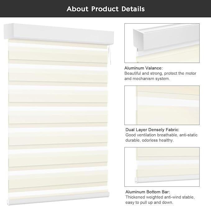 Changshade Smart Motorized Zebra Blinds Remote Control for Indoor Door Windows Light Filtering, Custom Size Shades Electric Power Automatic Compatible with Alexa, Google Home, Apple Homekit, Beige