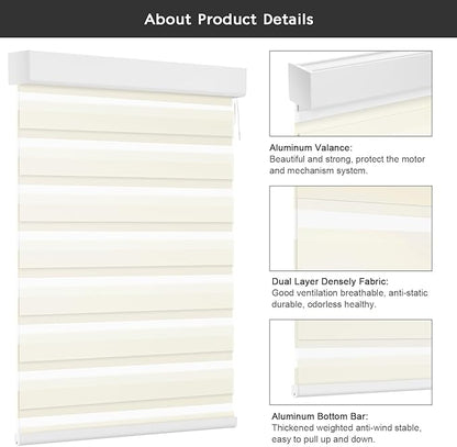 Changshade Smart Motorized Zebra Blinds Remote Control for Indoor Door Windows Light Filtering, Custom Size Shades Electric Power Automatic Compatible with Alexa, Google Home, Apple Homekit, Beige
