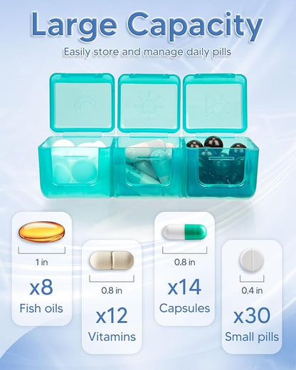 Monthly Pill Organizer 3 Times a Day, with Portable Hard Shell, Pill Cutter, 31-Day Box, Plastic Opening Pick, Monthly & Weekly Stickers, Convenient Medication Management (Black, 3 Times a Day)