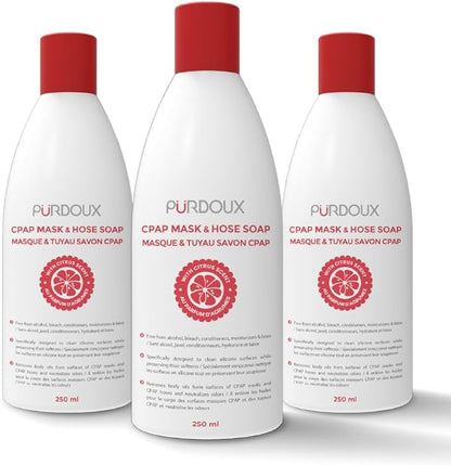 PURDOUX™ CPAP Mask & Hose Cleaning Soap (Pack of 3 Bottles, 250 ml / 8.4 oz Each) (3 x Grapefruit-Lemon Scent)