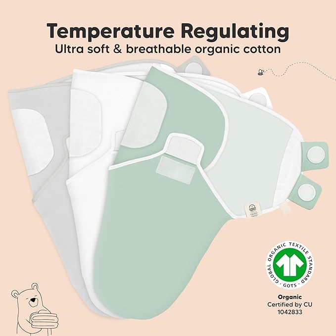 3-Pack Organic Baby Swaddle Sleep Sacks - Swaddles for Newborns, Infant 0-3 Months, Baby Girls, Boys, Soft & Snug Newborn Sleep Sack, Nursery Swaddling Blankets (Sage, OS)