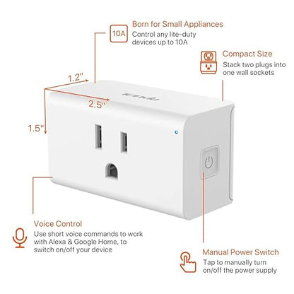 TENDA SP3 (2 Pack) Smart Plug WiFi Outlet Switch, Compatible with Alexa & Google Assistant for Voice Control, Timer & Schedule Function, Compact Design, UL FCC RoHS Certified, No Hub Required