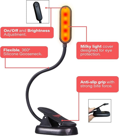 hooga Amber Book Light, Blue Light Blocking - Dual Mode Rechargeable Night Reading Light, 1600K Amber and 625nm Red for Reading in Bed at Night. Gift for Students, Kids, Travel, Study.