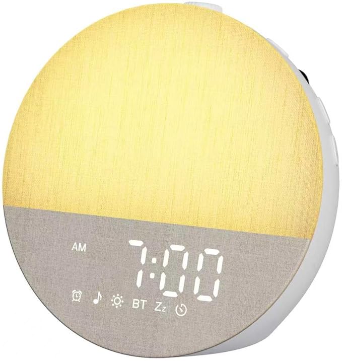 Sunrise Alarm Clock with Sound Machine: Gentle Gradual Wake Up Light for Heavy Sleepers Relieve Anxiety Dimmable Clock with Bluetooth Memory for Bedroom - White Noise Machine with 30 Sleep Sounds