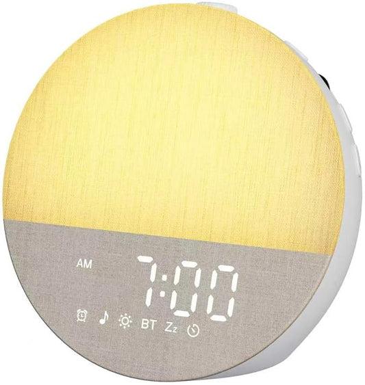 Sunrise Alarm Clock with Sound Machine: Gentle Gradual Wake Up Light for Heavy Sleepers Relieve Anxiety Dimmable Clock with Bluetooth Memory for Bedroom - White Noise Machine with 30 Sleep Sounds