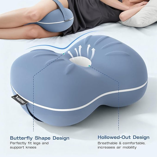 Knee Pillow for Side Sleepers - Cooling Pillows Between Legs for Side Sleeping - Large Memory Foam Knee Pillows for Hip Pain & Spine Alignment (Misty Blue)