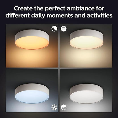 Philips Hue Enrave Medium Ceiling Lamp, White - White Ambiance Warm-to-Cool White Smart LED Light - 1 Pack - Control with Hue App - Compatible with Alexa, Google Assistant, and Apple Homekit