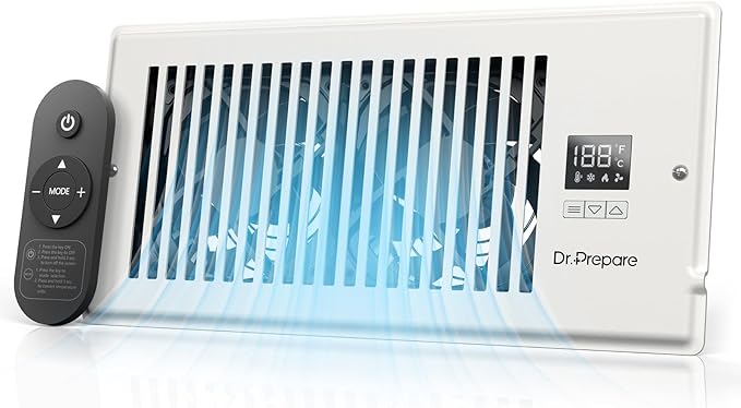 DR.PREPARE Register Booster Fan Fit for 4"×10" Register Holes, Smart Vent Booster w/Thermostat Control & Remote Control, Improves Heating & Cooling Vents, Quiet Fan Mode with 10 Speeds