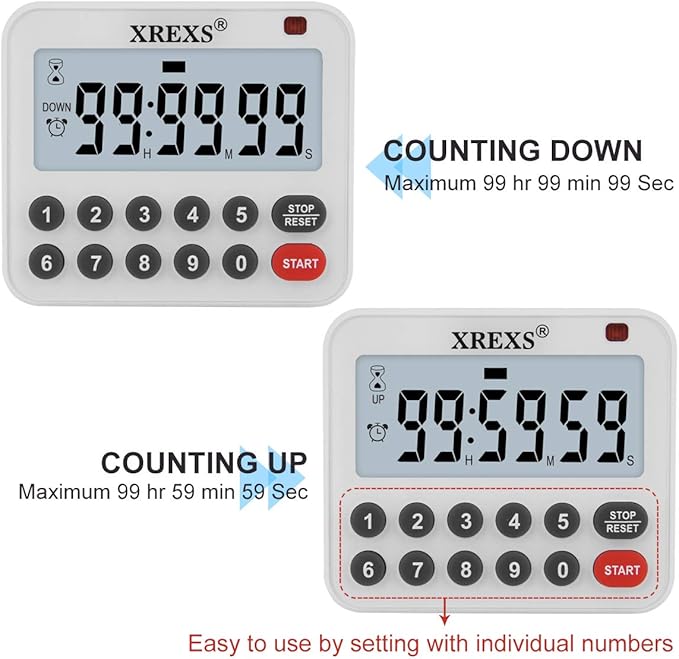 XREXS Digital Kitchen Timer Magnetic Countdown Up Cooking Loud Alarm and Mute Optional, Magnet and Stand, Large Display Classroom Timer for Teachers (2 Batteries Included) Upgraded Version