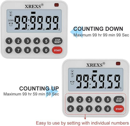 XREXS Digital Kitchen Timer Magnetic Countdown Up Cooking Loud Alarm and Mute Optional, Magnet and Stand, Large Display Classroom Timer for Teachers (2 Batteries Included) Upgraded Version