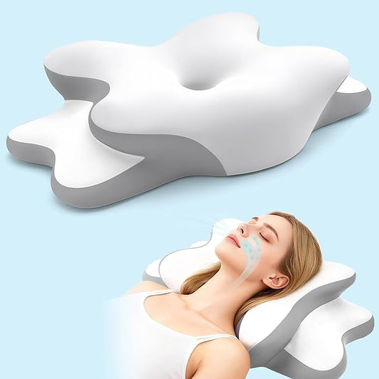 Sleep Apnea Pillow with Neck Pain & Snoring Relief -Orthopedic Cervical Pillow, Ergonomic Contour Memory Foam for Side, Back,Stomach Sleepers, Medium Firm Support(White, Queen Size)