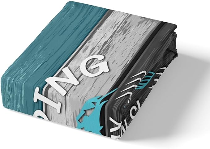 Manfei Happy Camping Kids Sheet Set King Size, Blue Grey Black Wooden Plank Bedding Set for Boys Teens Room Decor, Rustic Farmhouse Bed Sheet Set 4pcs (Fitted Sheet, Flat Sheet, 2 Pillowcases)