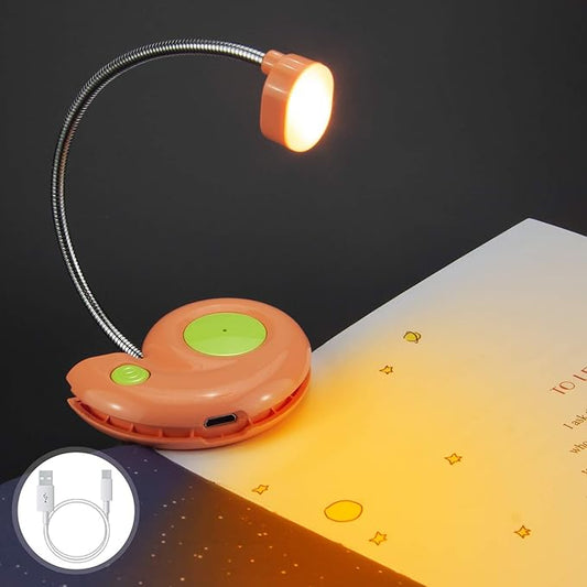 Kids Rechargeable Book Light, Clip on Reading Light for Kid, Amber Book Light for Reading in Bed, 2 Lighting Modes, Blue Light Blocking, Bookmark Light for Bookworms-Orange