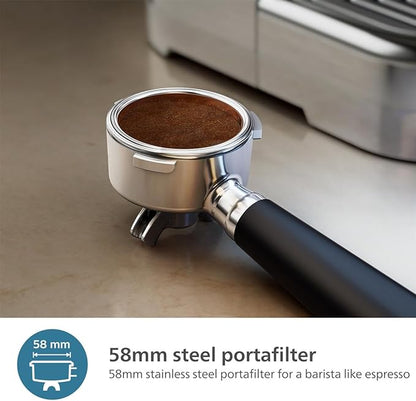 Philips Barista Brew Semi Automatic Espresso Machine - Single & Double Espresso,Americano, 250g Bean Container+Grinder+Milk Jug with temperature indicator,Calibrated Tamping,Metal Silver (PSA3218/01)