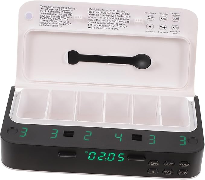 NOLITOY Smart Pill Organizer Alarm Reminder for Seniors Portable Medication Storage Clock Function for Elderly Care and Management
