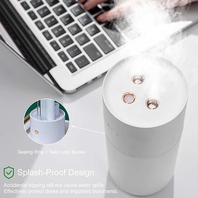 HODEMI Portable Small Humidifier - Cold Mist Humidifiers with Water Shortage Protection, Warm Night Light, Recharge Dual Nozzle Mini Humidifier for Bedroom, Plants, Office, and Car (Pink)
