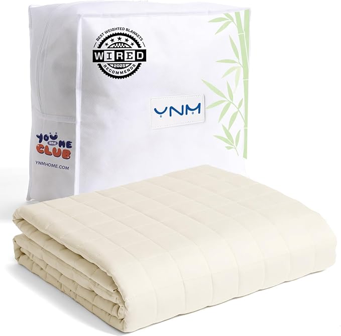 YnM Cooling Weighted Blanket for Adults, 20lbs Heavy Bed Throw for One Person of 190lbs, Perfect for Hot Sleepers or Warm Climates with Rayon/Glass Beads(60x80 Inches, Queen Bed, Champagne Beige)