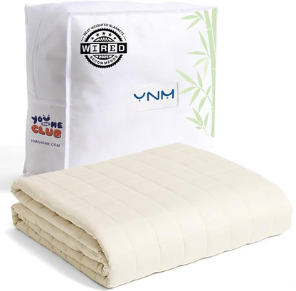 YnM Cooling Weighted Blanket for Adults, 20lbs Heavy Bed Throw for One Person of 190lbs, Perfect for Hot Sleepers or Warm Climates with Rayon/Glass Beads(60x80 Inches, Queen Bed, Champagne Beige)