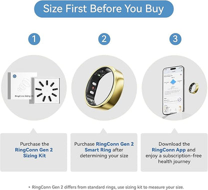 RingConn Gen 2, World’s First Smart Ring with Sleep Apnea Monitoring, No APP Subscription, 12-Day Battery Life, Stress/Heart Rate/Women's Health Tracker, Android & iOS Compatible (Gold, Size 9)
