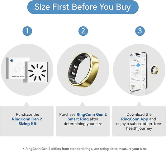 RingConn Gen 2, World’s First Smart Ring with Sleep Apnea Monitoring, No APP Subscription, 12-Day Battery Life, Stress/Heart Rate/Women's Health Tracker, Android & iOS Compatible (Gold, Size 9)