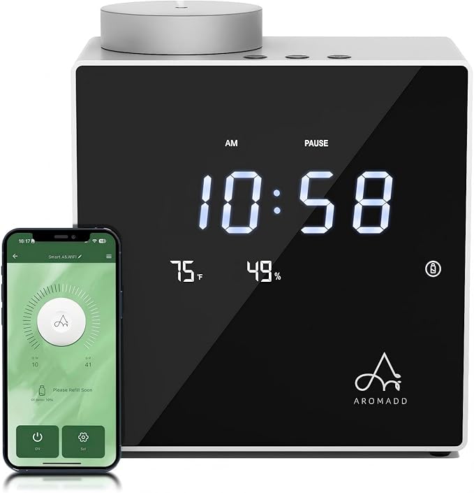 2026 Smart Waterless Diffuser, 2000 Sq.Ft Cold Air Scent Machine with Clock & Environmental Display | 7 Fragrance Levels, 9 Timer Settings, Hotel Collection Diffuser for Home & Large Rooms (Silver)