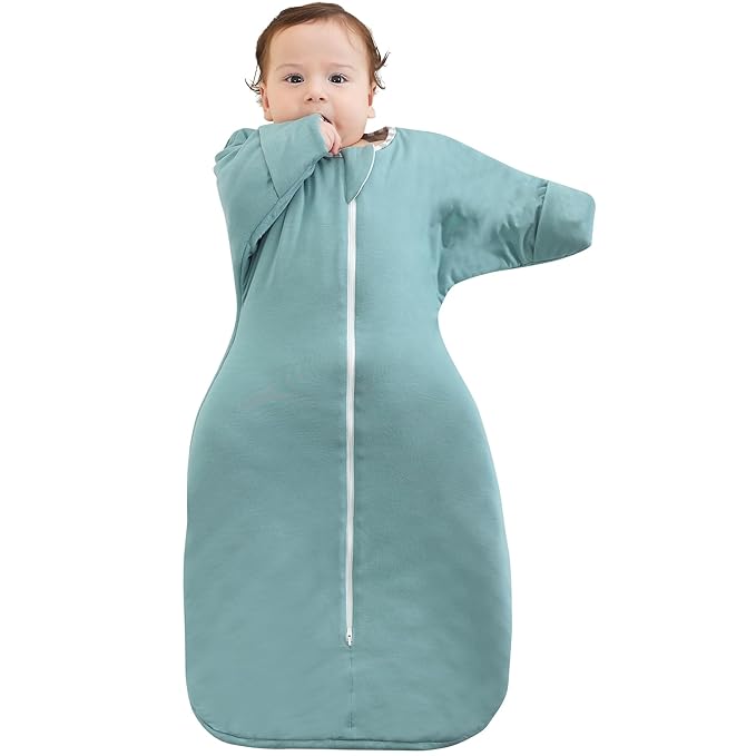 PuppyPaws Baby Sleep Sack 1.5 TOG, Transitional Swaddle with Arms Up Length Sleeves and Mitten Cuffs, Sleep Sack 6-9 Months, Wearable Blanket Baby, 95% Rayon derived from Bamboo, 5% Spandex