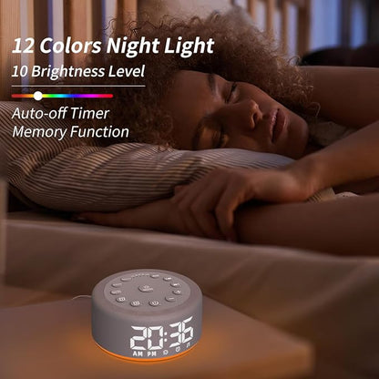 Plug-in Sound White Noise Machine Backup Battery Alarm Clock Brown Noise Machine with Night Light Dual Alarms 30 Sleeping Sounds for Baby Kids Adults 36-Level Vol 5 Timers 15 Wake Up Sounds & Memory