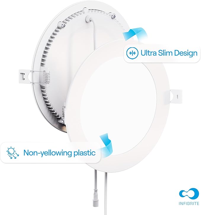 INFIBRITE 6 Inch 2700K Soft White 12W 1050LM Thin LED Ceiling Light Kit, Dimmable, Wet Rated