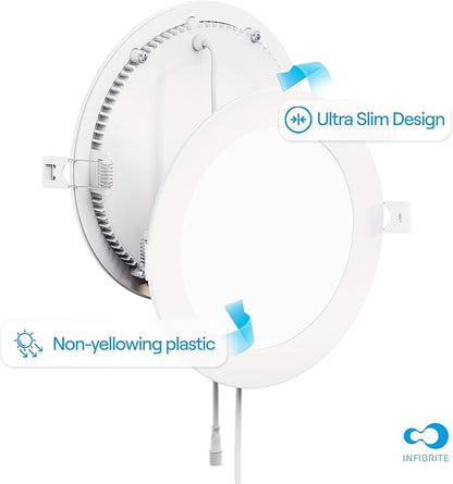INFIBRITE 6 Inch 2700K Soft White 12W 1050LM Thin LED Ceiling Light Kit, Dimmable, Wet Rated