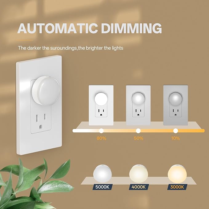 Night Lights Plug in, Auto Dusk to Dawn Sensor, 3CCT, 3 Brightness, Small Night Lights, Automatic On and Off Night Lamp for Hallway,Bedroom, Stairway, Energy Efficient, 12Pack