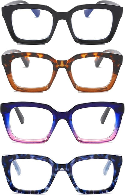 DXYXYO 4 Pack Oprah Style Oversized Computer Glasses Men and Women Fashion Square Blue Light Blocking Reader without Magnification