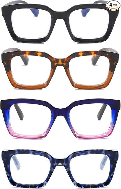 DXYXYO Reading Glasses 2.0 Women Blue Light Blocking Men Oversized Rectangle Computer Readers 4 Pack Retro Fashion Oprah Style Square