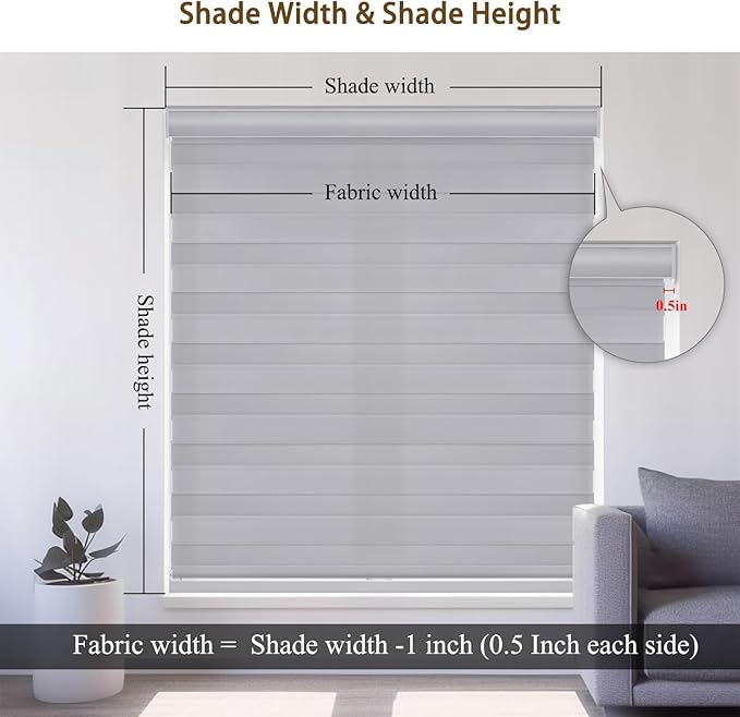 Changshade Custom Size Zebra Blinds Cordless for Indoor Windows Sliding Glass Doors, Light Filtering Zebra Roller Shades Dual Layer Fabric Day Night Blind for Living Room,Bedroom,Bathroom,Nursey,Grey