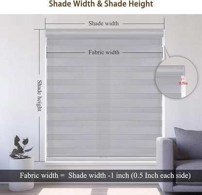 Changshade Custom Size Zebra Blinds Cordless for Indoor Windows Sliding Glass Doors, Light Filtering Zebra Roller Shades Dual Layer Fabric Day Night Blind for Living Room,Bedroom,Bathroom,Nursey,Grey