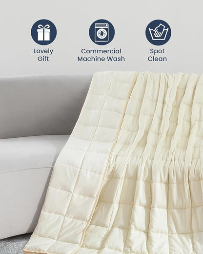 Drewin 15lbs Weighted Blanket Full Size, Reversible Microfiber Weighted Blanket for Adults, Soft Cool Bed Blanket for All Season, Hot Sleepers, Premium Ceramic Beads, 48 x 72 inches, Beige