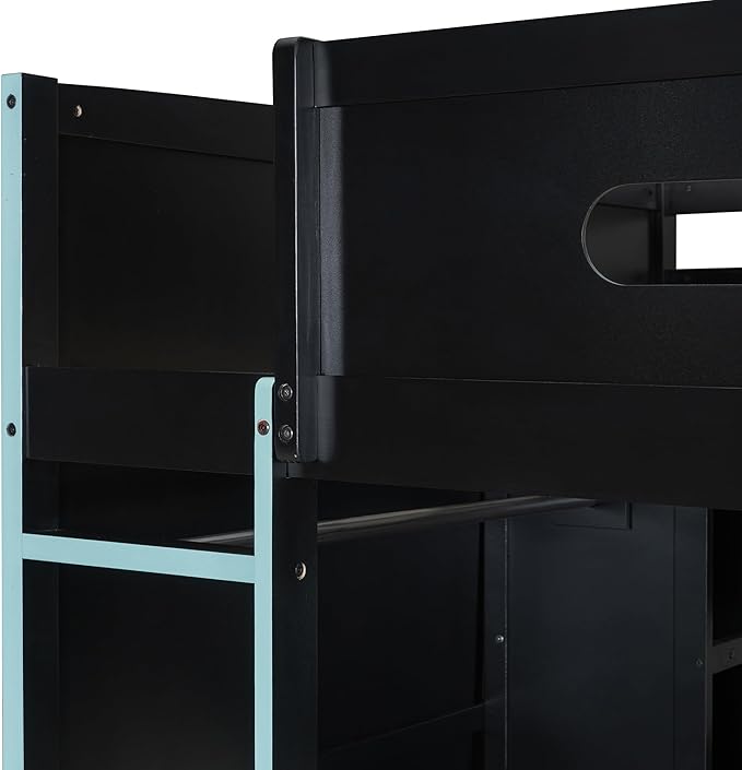 GOWE Full Size Wood Loft Bed with Desk,Wardrobe,Ample Storage Space,and RGB Light, Cloud Blue(Old SKU:LT000261AAC)