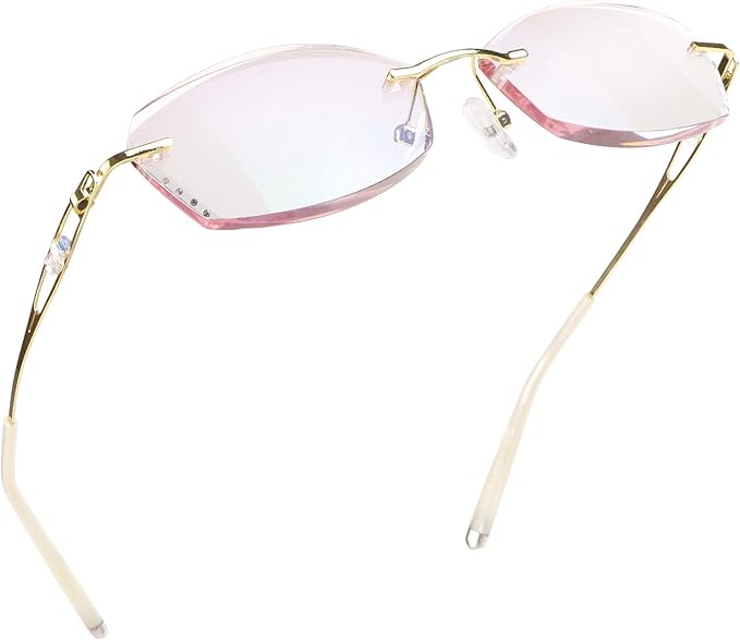 LifeArt Blue Light Blocking Glasses,Computer Reading Glasses,Rimless Frame Tinted Lens with Diamond,Stylish for Women (+3.50 Magnification)