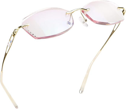 LifeArt Blue Light Blocking Glasses,Computer Reading Glasses,Rimless Frame Tinted Lens with Diamond,Stylish for Women (+3.50 Magnification)