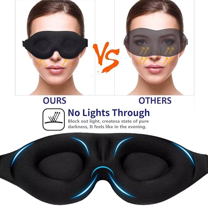 Signature 8 3D Eye Mask Sleep Mask for Men & Women, 100% Pressure-Free & Light Block-Out Eye Mask for Sleep with Easy Adjustable Strap, Night Eye Cover for Travel, Black