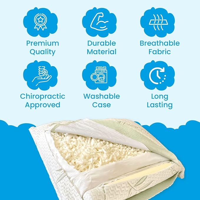Cervical Orthopedic Bed Pillow with Firm Memory Foam Support for Neck, Soft Side, Back and Face Down Sleepers Perfectly Adjustable for Every Body and Size Cutting Edge Design