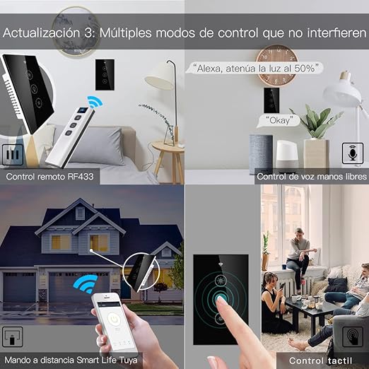 MoesGo WiFi RF Smart Light Dimmer Switch, Neutral Wire Required, Single Pole, 2.4GHZ WiFi Dimmer Light Switch, Remote Control Smart Life/Tuya APP, Work with Alexa Google Voice Assistants Black 1 Gang