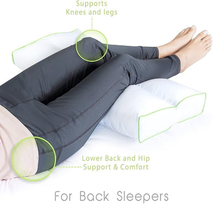 Sleep Yoga Back Sleepers & Side Sleepers, Ergonomically Designed Down Alternative Between & Under Pillow for Knee Support, Hypoallergenic & Washable, 26" x 13" x 3"/One Size White