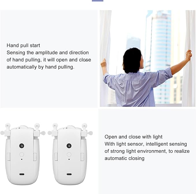 Ymiko Smart Curtain Opener, Robot WiFi Automatic Electric Motor Quiet Low Noise U I Shaped Track Smart Curtain Motor for Bedroom Living Room Office