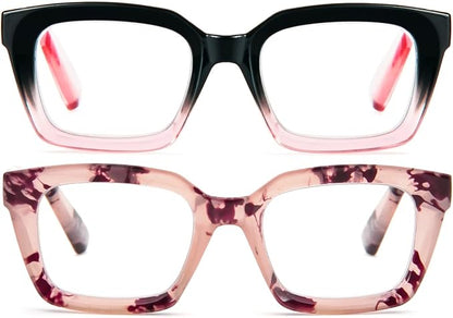 REAVEE 2 Pack Oprah Style Oversized Reading Glasses for Women Men Blue Light Blocking, Ladies Stylish RetroSquare Large Computer Readers (Black Pink/Pink Leopard 2.75x)