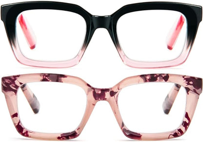 REAVEE 2 Pack Oprah Style Oversized Reading Glasses for Women Men Blue Light Blocking, Ladies Stylish RetroSquare Large Computer Readers (Black Pink/Pink Leopard 2.0x)