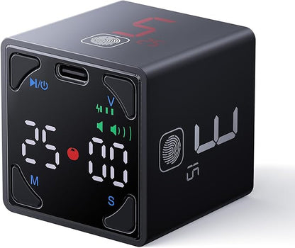 Pomodoro Timer Cube, Productivity Timer, Pause & Resume, Silent, Vibrate & Adjustable Sound Alert, for ADHD, Task, Work, Study, 1/3/5/10/15/25/45/60min & Custom Countdown, Black
