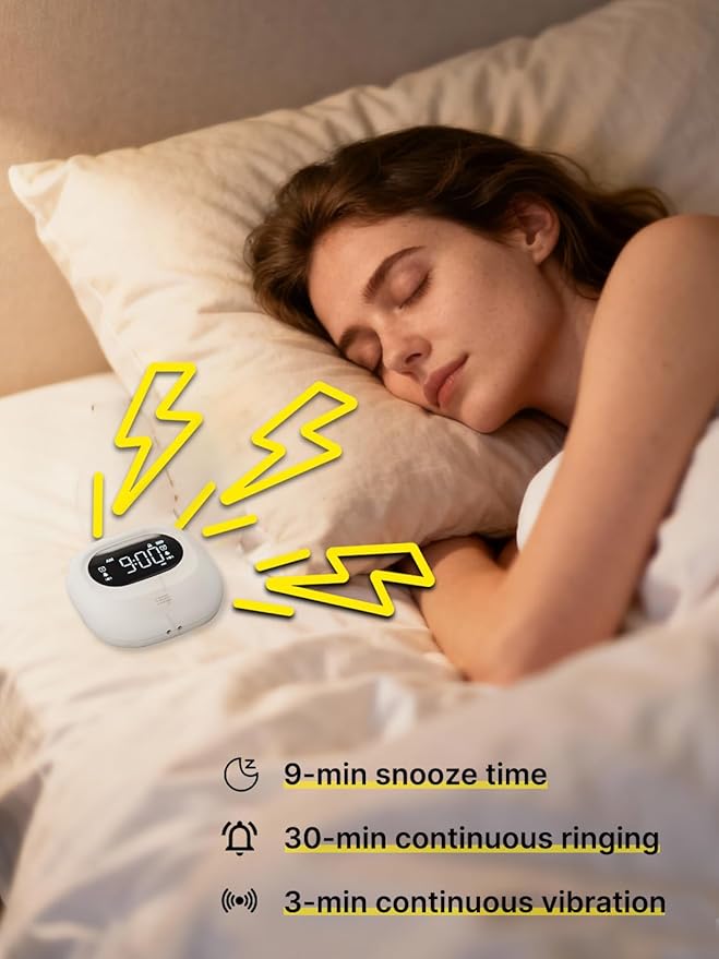 ROCAM Rechargeable Vibrating Alarm Clock Bed Shaker, 3000mAh Portable Travel Clock Under Pillow for Teens, Deaf People, Heavy Sleepers, Adults – 160-Day Standby, Great for Bedroom or Dorm Use, White