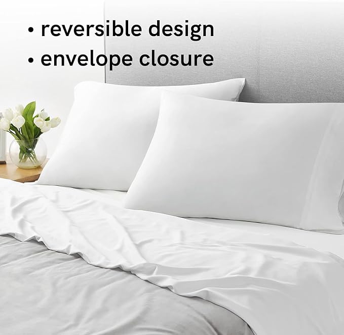 YnM Cooling Bed Sheet Set with 100 Percent Rayon Derived from Bamboo, 400TC Fabric with 2 Pillowcases and Flat Sheet, Deep Pocket Fit 19'', Silky-Soft & Sweat Wicking, 4 Piece (King, White)