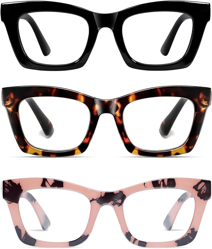Hubeye Oprah Style Reading Glasses for Women Men Blue Light Blocking Computer Square Readers with Spring Hinge
