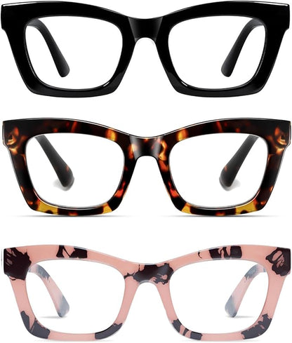 Hubeye Oprah Style Reading Glasses for Women Men Blue Light Blocking Computer Square Readers with Spring Hinge